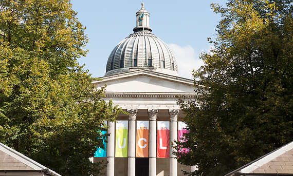 UCL main quad on blue sky background